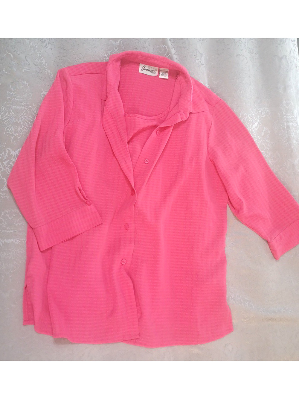 Joanna Women's Textured Pink Double Layer Tank Blouse Top Sz L 3/4 Sleeve